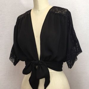 Sexy black lace tie front top/overlayer- M